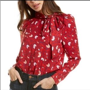 NWOT! Walter Baker Naomi Print Red Ruched Long Sleeve Top Medium